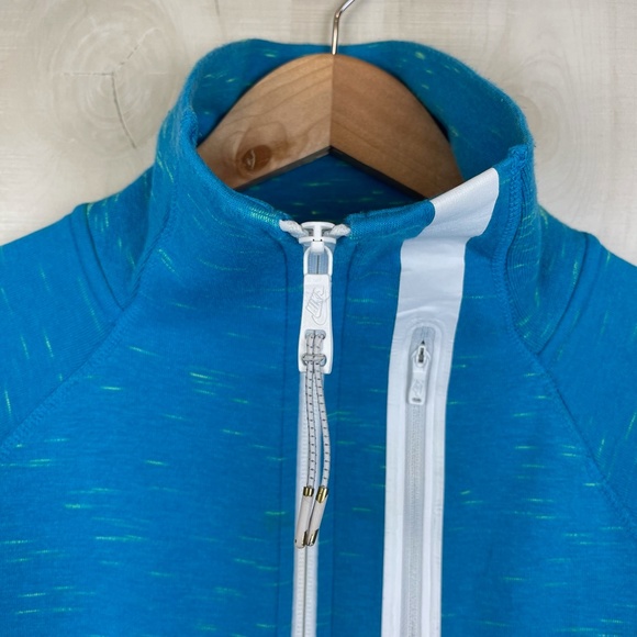Nike Tech Fleece Women’s Full Zip Moto Jacket Running Cape Hi-Lo Blue Sz XS - Picture 2 of 16